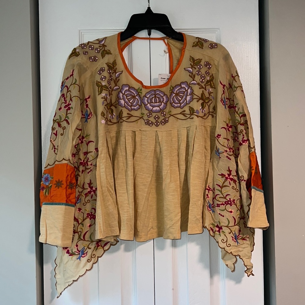 Free people embroidered shirt cropped multicolor